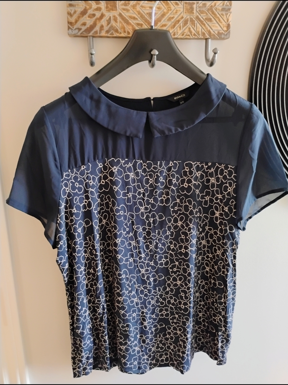 RW&CO Navy Floral Peter Pan Collar Blouse